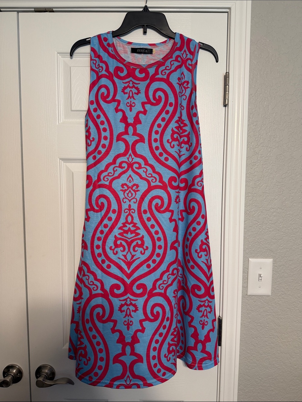 Zesica Blue & Magenta Midi Dress - Sleeveless Shift